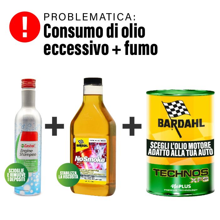 KIT BARDAHL NO SMOKE + CASTROL ENGINE SHAMPOO + OLIO MOTORE